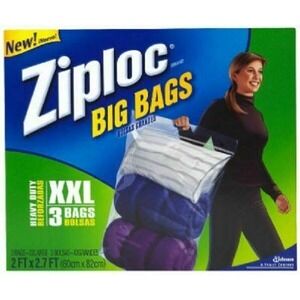 Ziploc Big Bags XXL 20 Gallon Storage Bags Double Zipper Heavy Duty 3 Ct New